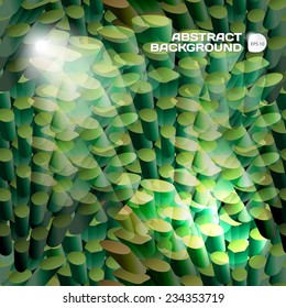 Abstract background of green illuminated volume of cylinders