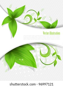 Abstract background with green leaves and lines
