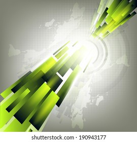 Abstract Background  With Green Lines And World Map On A Gray Background