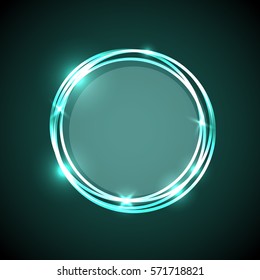 Abstract background with green neon circles banner, stock vector