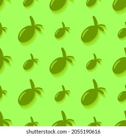 Abstract background, green olives with shadow, texture design, seamless pattern, vector illustration