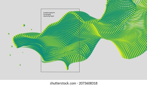Fondo abstracto con onda de línea de partícula verde. Plantilla de diseño de elementos conceptuales. Ilustración vectorial moderna.