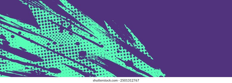 Abstract Background with Green and Purple Brush Texture and Halftone Effect. Grunge Sport Background, for Event Banner or Poster Design