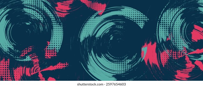 Abstract Background with Green and Purple Brush Texture and Halftone Effect. Grunge Sport Background, for Event Banner or Poster Design