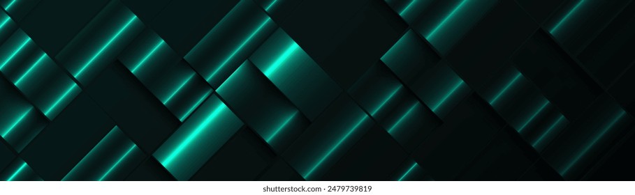 Abstract background with green rectangle geometric glowing. Modern minimal trendy lines pattern horizontal. Vector illustration