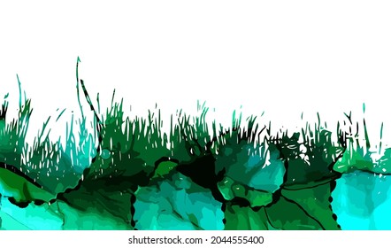 Abstract background with green silhouettes of meadow wild herbs and flowers. Wildflowers. Floral background. Wild grass. Vector illustration.