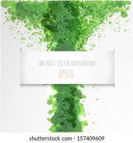 Abstract background. Green splashes on white background with place for your text. Vector illustration. 