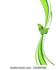 Abstract background with green stripes and ladybug