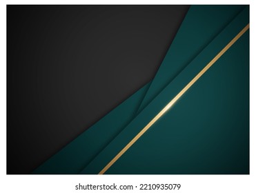 Abstract Background Green Stripes Overlapping Layer Shiny Golden Lines on Black Background with Copy Space for Text or Message
