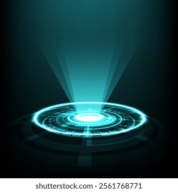 Abstract background with green tech circles and rays, stock vector
