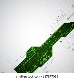 Abstract background with green technological elements. Technology backdrop. Vector illustration