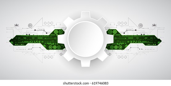 Abstract background with green technological elements. Technology backdrop. Vector illustration