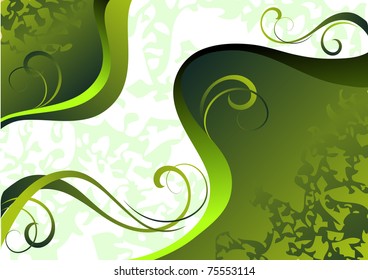 Abstract background in a green tonality with decorative curls