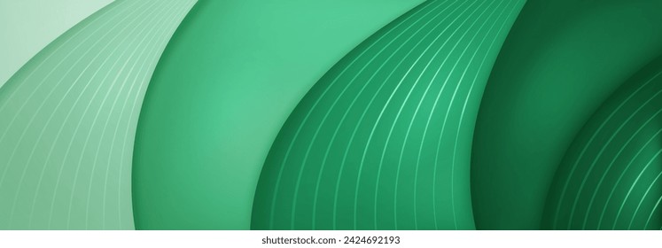 Abstract background in green tones made of smooth and striped surfaces