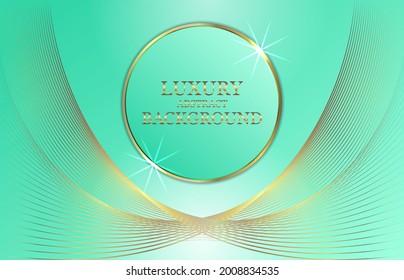 Abstrakter Hintergrund in grünen Tönen mit glatten goldenen Linien und einem runden Rahmen.