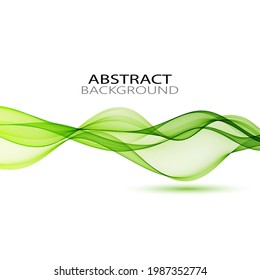 Abstract background of green transparent smooth waves with shadow, design element