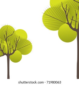 Abstract background with green tree and flowers. Vector illustration