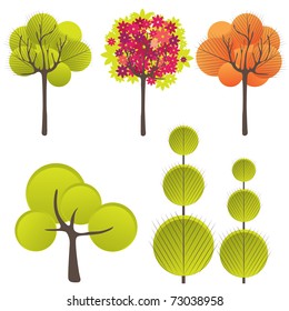 Abstract background with green tree and flowers. Vector illustration
