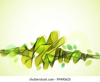 Abstract background with green wave and leaf, beautiful vector illustration