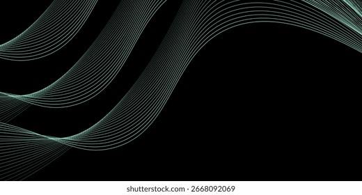 Fondo Abstractas con ondas verdes para el Anuncio con fondo negro oscuro.