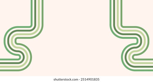 Fondo Abstractas con rayas onduladas verdes y la decoración de flores. Plantilla vacía. Ilustración vectorial.