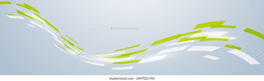 Abstract background with green and white color glowing geometric curve lines. Futuristic technology concept. Vector illustration