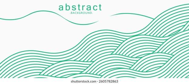 Abstract background green white overlapping with layers on bright space with wave line effect decoration. Modern banner with line style. Line concept graphic design elements for flyer,