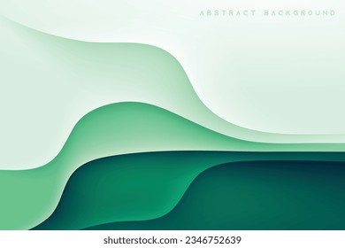 abstract background of green and white paper cut waves with modern 3d effect