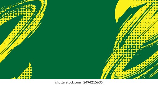 Abstract Background with Green and Yellow Brush Texture and Halftone Effect. Grunge Sport Background, for Event Banner or Poster Design