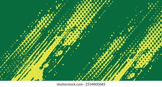 Abstract Background with Green and Yellow Brush Texture and Halftone Effect. Grunge Sport Background, for Event Banner or Poster Design