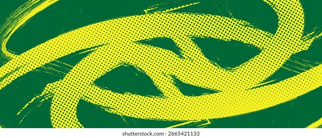 Abstract Background with Green and Yellow Brush Texture and Halftone Effect. Grunge Sport Background, for Event Banner or Poster Design