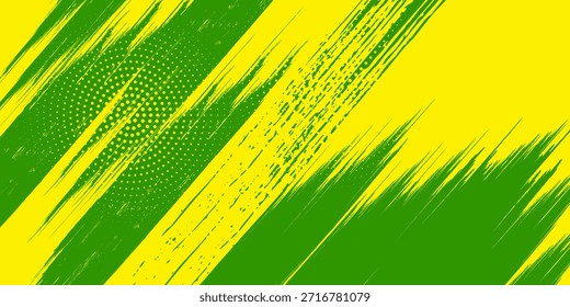 Fondo Abstractas con textura de pincel verde y amarillo y efecto semitono. Deporte Grunge