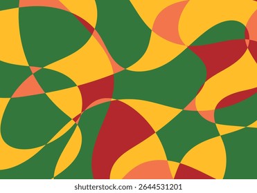 Abstract background of green, yellow and red curved and wavy shapes