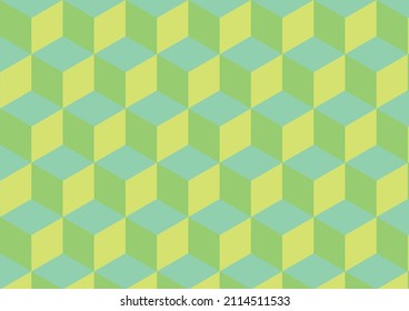 Abstract background with green, yellow squares  is joined together to form a cube.