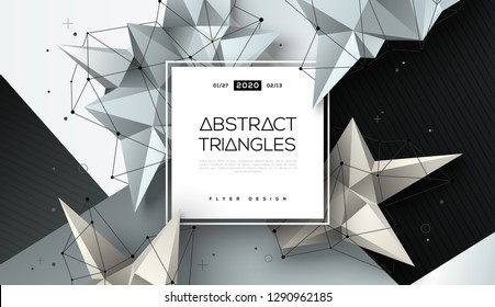 Abstract background with grey polygonal shapes and square frame on trendy geometric backdrop. Vector illustration. Modern template design for posters, flyers, brochures or vouchers.
