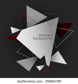 Abstract background, grey and red triangles on dark background