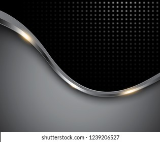 Resumen gris de fondo con onda plateada y patrón punteado, fondo de negocio vectorial.