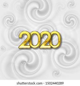 Abstrakter Hintergrund mit grauen Spiralspiralen und Retro-Golden 2020 Neujahrsschrift. Grußkartendesign, Vektordesign
