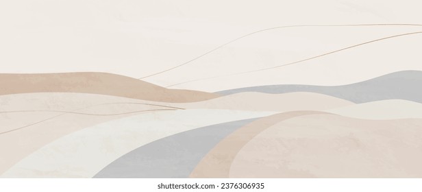 Abstract background grey-blue, ivory, landscape. Wallpaper with panoramic view in minimalist style with hill, desert, sand in pastel colors. For print, interior, wall art, decor, covers and banners.	