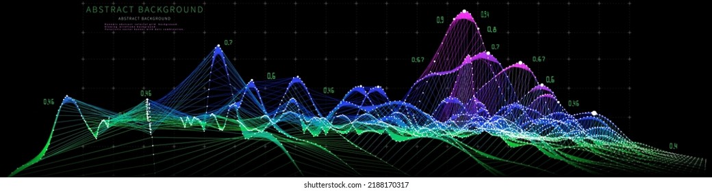 Abstract  background with grid and data on dark. Technology 3d concept. Visual presentation analysis of color graph data.  Banner for business, science and technology data analytics representation. 