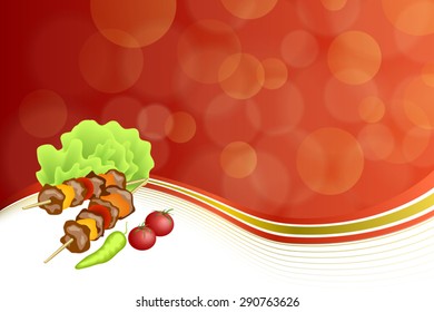 Abstract background grill food vegetable barbecue salad tomato pepper green red yellow frame illustration vector