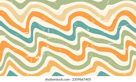 Abstract background of groovy Wavy spiral line design in 70s Hippie Retro style