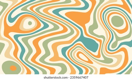 Abstract background of groovy Wavy spiral line design in 70s Hippie Retro style