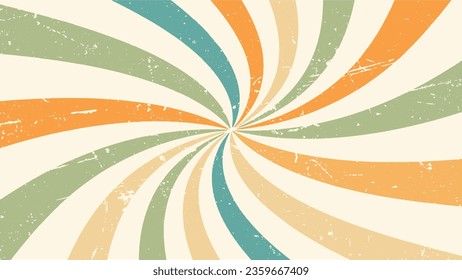 Abstract background of groovy Wavy spiral line design in 70s Hippie Retro style