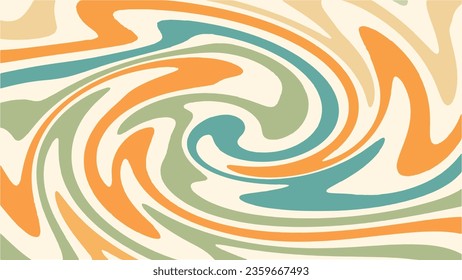 Abstract background of groovy Wavy spiral line design in 70s Hippie Retro style