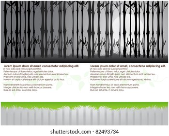 Abstract background with growing bamboo in the background of the full moon and green grass
