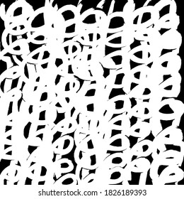 Abstract background.
Grunge brush curves lines, circles pattern. Texture. Black and white vector illustration.