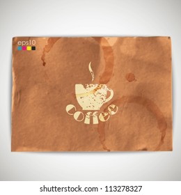 abstract background with grunge cardboard texture and coffee sign