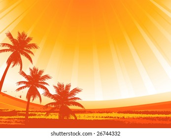 abstract background of grunge palm trees and tropical sun