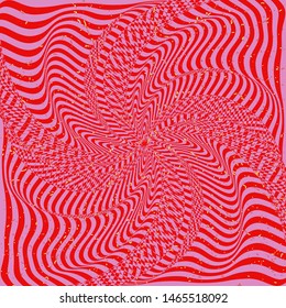 Abstract background with grunge particles. Optical illusion of distorted surface. Twisted stripes. Stylized 3d surface. Vector illustration. Great for wall art, poster, advertisement, banner, web.